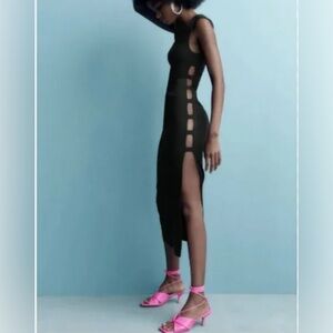 Zara Black Midi Dress with Pink Details